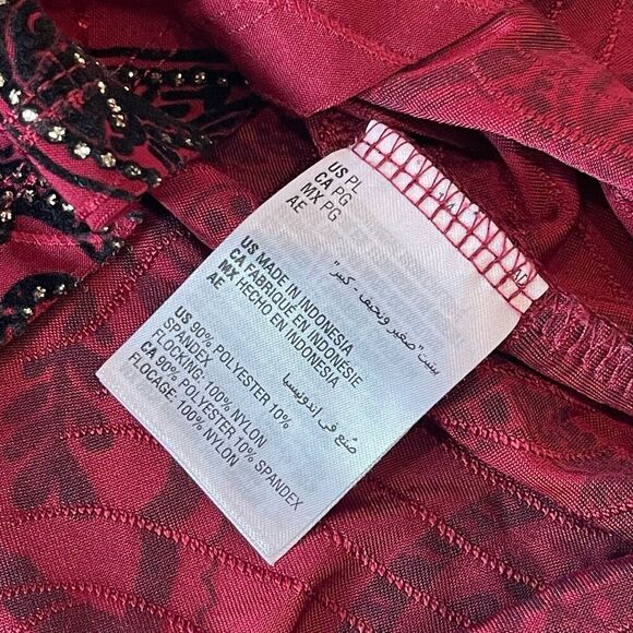 JM Collection‎ Womens Blouse PL Red/Black Velvet Beaded Paisley dark academia - Picture 7 of 8